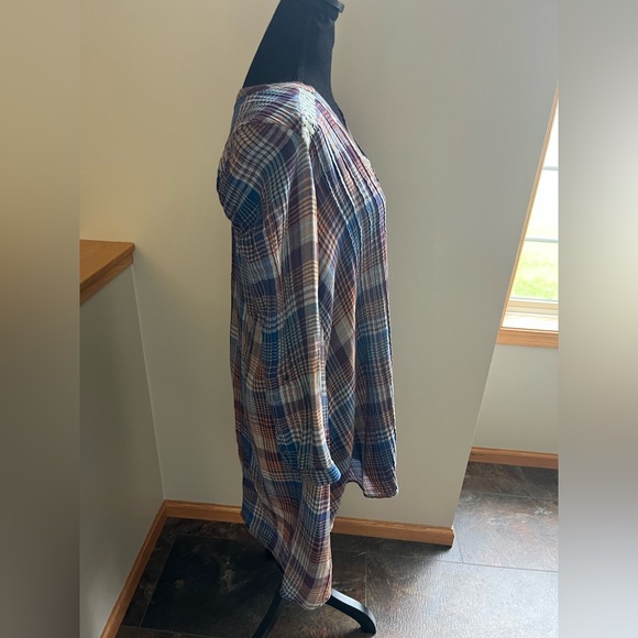 Anthropologie Holding Horses Abita plaid button lace trim shirt dress. Size XS - Picture 3 of 16